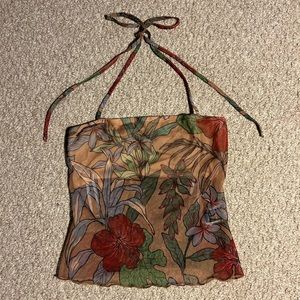 SHEIN ICON Floral Lettuce Trim Mesh Halter Top